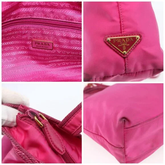 PRADA Hand Bag Nylon 2way Pink Gold Auth